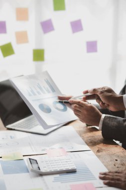 Groups of people joining in discussions, business meetings, startup company sales team meetings, brainstorming and summary of company performance. Business strategy management concept.