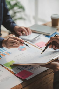 Groups of people joining in discussions, business meetings, startup company sales team meetings, brainstorming and summary of company performance. Business strategy management concept.