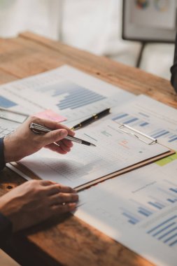 Groups of people joining in discussions, business meetings, startup company sales team meetings, brainstorming and summary of company performance. Business strategy management concept.