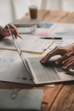 Groups of people joining in discussions, business meetings, startup company sales team meetings, brainstorming and summary of company performance. Business strategy management concept.