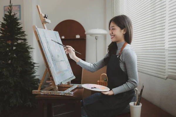 Asian Woman Painting Art She Professional Artist Watercolor Artist Painting — Stock Photo, Image
