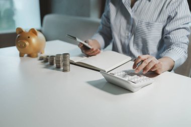 Bir işletme sahibi, bir finans kitabına para sayıyor ve notlar tutuyor, finansör, müşterinin yatırımından elde edilen geliri teyit ediyor, muhasebeci, toplam ne kadar para olduğunu hesaplıyor..