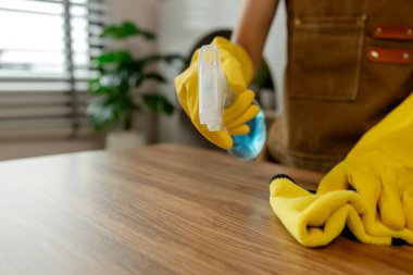 Her hafta sonu her şeyi düzenli tutmak için dairesini temizliyor. Oturma odasında hiç toz yok. Temizlik yaparken koruyucu giyiyormuş.