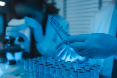 Klinik laboratuarında çalışan araştırmacılar, laboratuvarda çalışan bilim adamları, bilim, kimyagerler aşı geliştirme projesi üzerinde çalışıyorlar.
