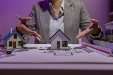 Tecrübeli bir kadın mühendis, özel ofisindeki bir ev modeline son bir çek veriyor. Planlara uyduğundan ve inşaatın bitiş tarihine yetiştiğinden emin olmak için.