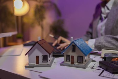 Tecrübeli bir kadın mühendis, özel ofisindeki bir ev modeline son bir çek veriyor. Planlara uyduğundan ve inşaatın bitiş tarihine yetiştiğinden emin olmak için.