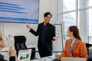 Bir grup işadamı iş projeleri hakkında beyin fırtınası yapıyor. Bu girişimciler ofiste finans, muhasebe ve pazarlama, sunum ve tartışma konularında toplanıyorlar.