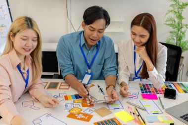 ux, ui, mobil uygulama web tasarımcıları müşterilerin görebileceği ve rahat hissedecekleri bir görsel ekran tasarlamak için beyin fırtınası yapıyorlar. Bu yüzden renk tonları ve düzenleri dikkatlice seçilmelidir.