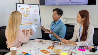 ux, ui, mobil uygulama web tasarımcıları müşterilerin görebileceği ve rahat hissedecekleri bir görsel ekran tasarlamak için beyin fırtınası yapıyorlar. Bu yüzden renk tonları ve düzenleri dikkatlice seçilmelidir.