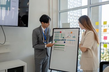 Girişimciler, şirketin çeşitli bölümlerinde, pazarlama, finans ve muhasebe departmanlarında beyin fırtınası yapmak ve sorunları çözmek için bir toplantı yapıyorlar.