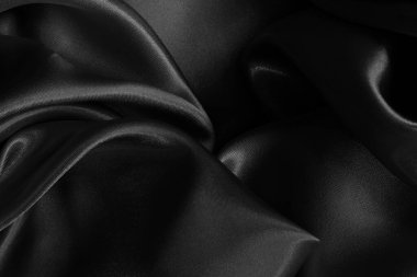 Black grey fabric texture background, detail of silk or linen pattern.