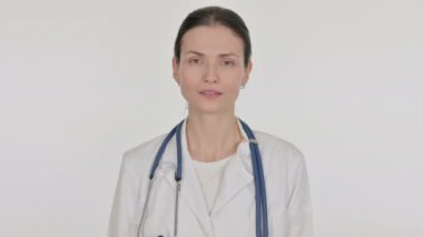 Smiling Young Female Doctor on White Background 