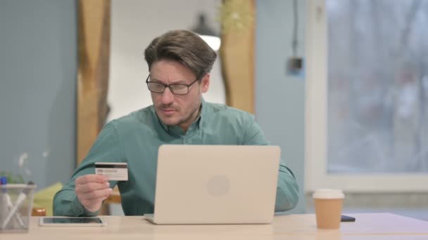 Mature Adult Businessman Unable Make Online Payment Laptop — Video