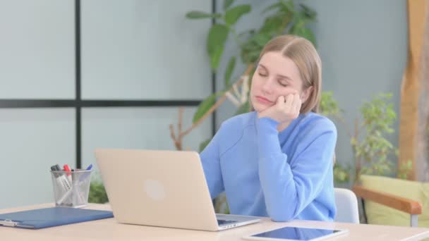 Young Woman Sleeping While Sitting Work — Video