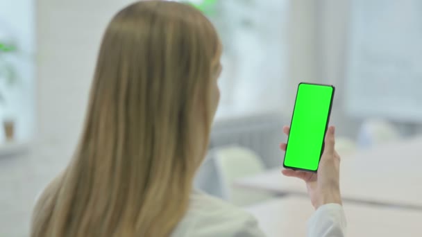 Young Woman Looking Smartphone Green Chroma Screen — Video
