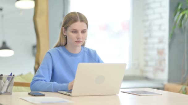 Shocked Young Woman While Working Laptop — Video Stock