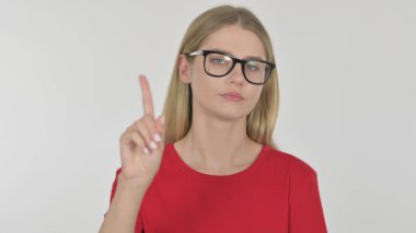 Casual Young Woman in Denial on White Background