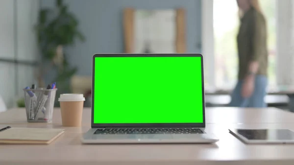 Laptop with Chroma Key Screen on Desk, Green Screen