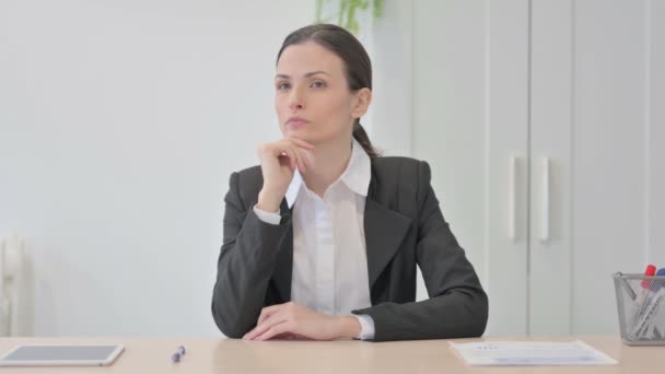 Pensive Young Businesswoman Thinking While Sitting Work — Stock Video