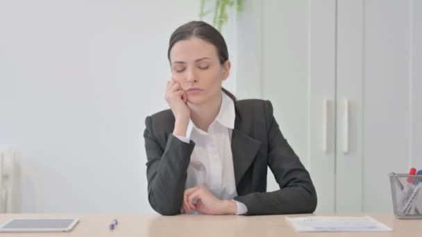 Young Businesswoman Sleeping While Sitting Work — Stock Video