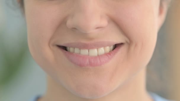 Close Smiling Female Lips — Stock Video
