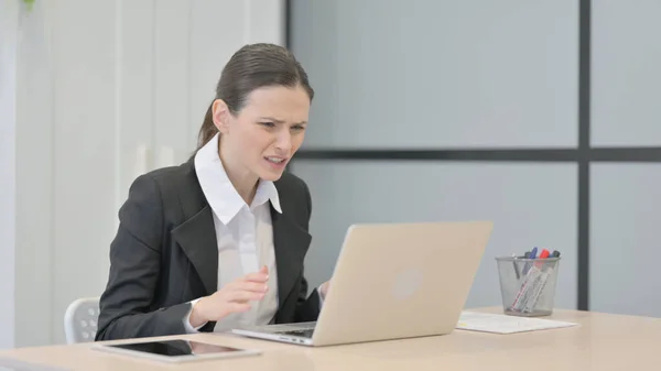 Businesswoman Reacting Loss While Working Office — Stock Photo, Image