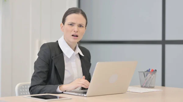 Businesswoman Shocked While Working Laptop — Stock Fotó