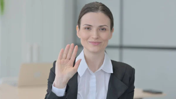 stock image Businesswoman Waving Hand to Say Hello