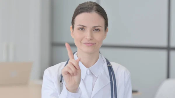 Restricting Young Doctor Denying Gesture — Foto de Stock