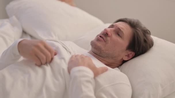 Mature Adult Man Having Chest Pain Bed Heart Attack — Stock Video