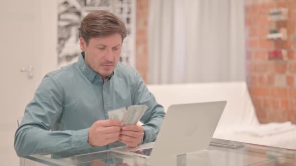 Mature Adult Man Counting Dollars Work Money Making — Stok Video
