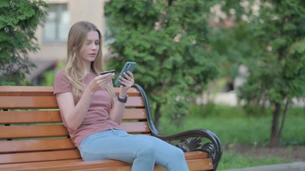 Young Woman Excited Successful Online Shopping Phone Outdoor — Stock Video