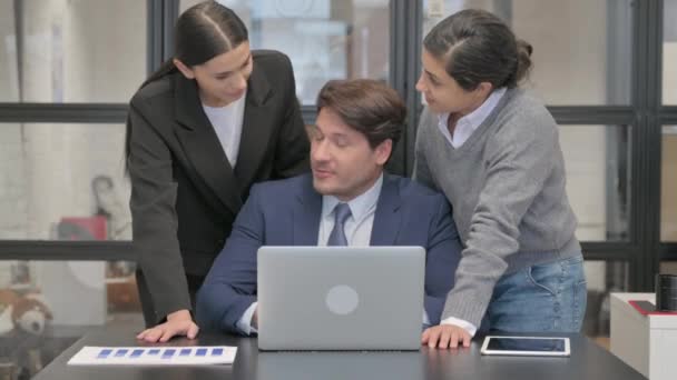 Businessman Working Teammate Laptop — Stock Video