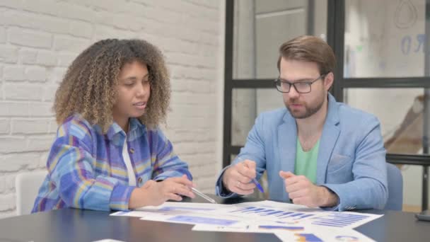 Young Teammates Working Documents Office — Stock Video