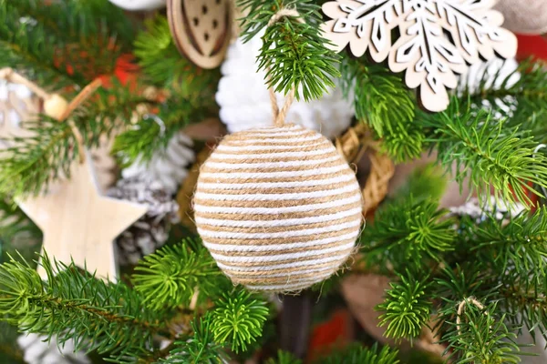 Natural Christmas Tree Ornament Bauble Made Beige White Jute Rope — Stock Photo, Image