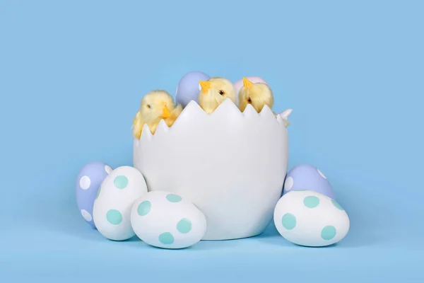 Ayam Dekoratif Dalam Cangkang Telur Besar Dengan Lukisan Telur Paskah Stok Foto