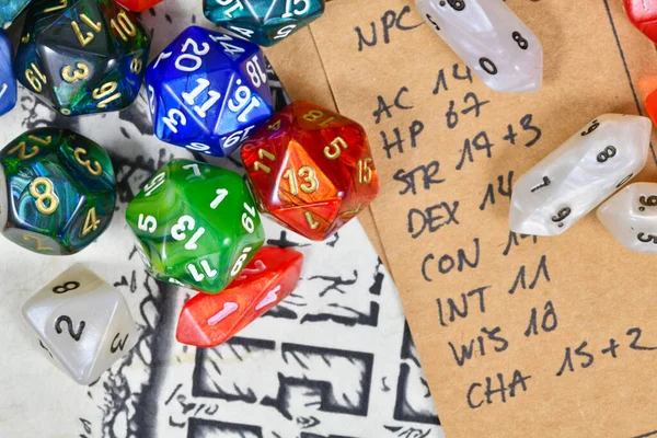 Colorful tabletop role playing RPG game dices
