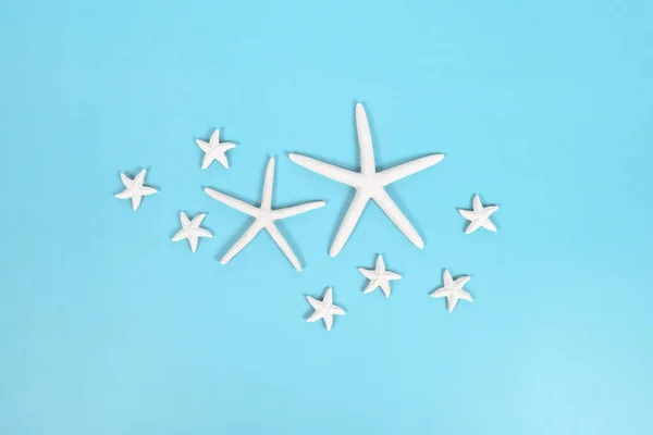 Different Sized Starfish Blue Background — Stock Photo, Image