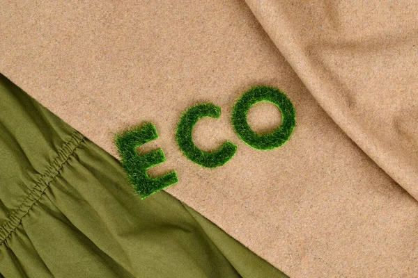 Concept Environmental Friendly Produced Clothing Text Eco Made Out Grass — Stock Photo, Image