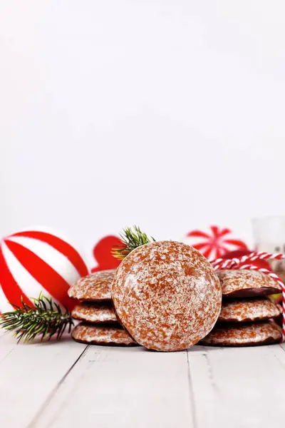 Traditional German Glazed Gingerbread Christmas Cookie Called Lebkuchen Negative Spac — Stock Photo, Image