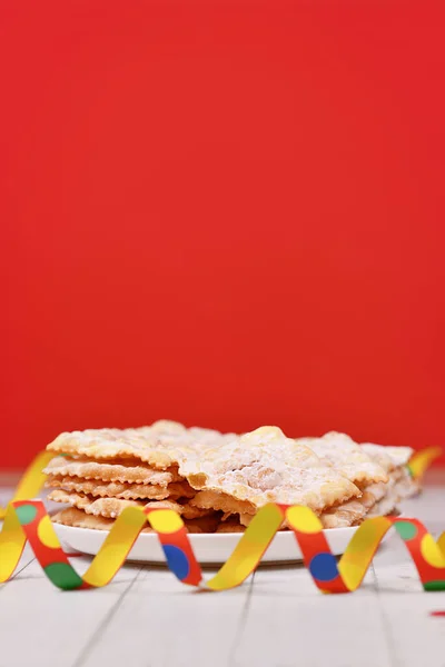 Snack Postre Italiano Frito Para Temporada Carnaval Llamado Galani Chiacchiere — Foto de Stock