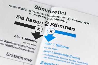 Almanya - Şubat 2025: Almanya federal parlamento seçimleri için 'Bundestagswahl' adlı oy pusulası
