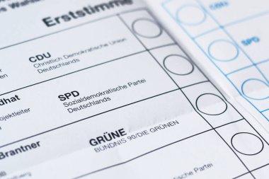 Germany - February 2025: Close up of Social Democratic Party SPD on ballot paper for German federal parliament election called 'Bundestagswahl' clipart