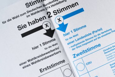 Almanya - Şubat 2025: Almanya federal parlamento seçimleri için 'Bundestagswahl' adlı oy pusulasının kapatılması