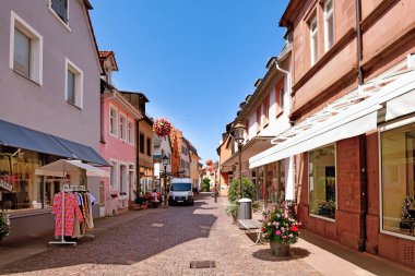 Ettlingen, Germany - August 13th 2025: City street in Ettlingen city center with boutiques and shopping on a sunny summer day