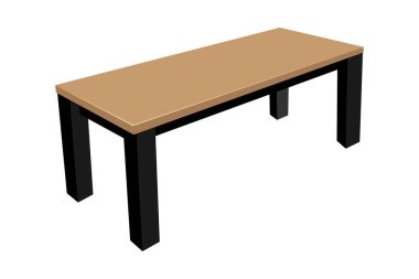 Siyah metal bacaklı ahşap masa, beyaz arkaplanda izole edilmiş resim.
