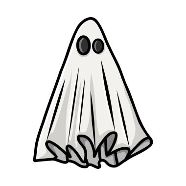 Beyaz arkaplanda izole edilmiş Cadılar Bayramı hayalet çizimi