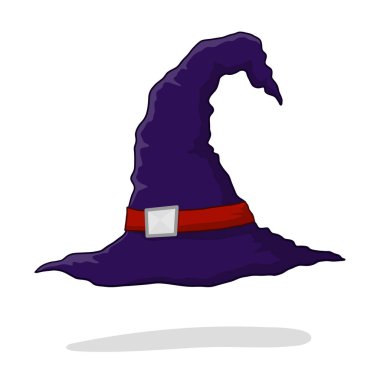 Beyaz arka planda izole edilmiş mor cadı şapkası. Cadılar Bayramı için çizgi film vektör çizimi.