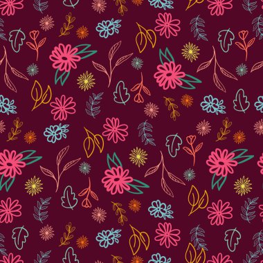 Kırmızı arka planda elle çizilmiş dikdörtgen vektör deseni. soyut çiçek duvar kağıdı