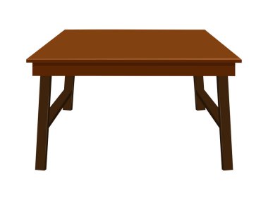 Tahta masa beyaz arkaplanda izole edilmiş resimleme